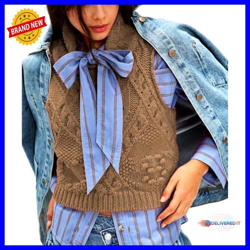 Turtleneck Crochet Sweater Vest Lightweight Knit Sleeveless Pullover - Picture 4 of 7